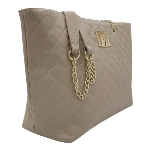 Badgley Mischka Large Quilted Tote with Chain Detail-Taupe NWT - Picture 2 of 5
